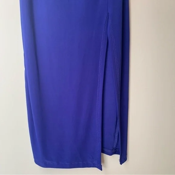 Windsor Chic Luxe Cowl Neck Slit Midi Dress in Royal Blue. Size small. - Picture 2 of 4